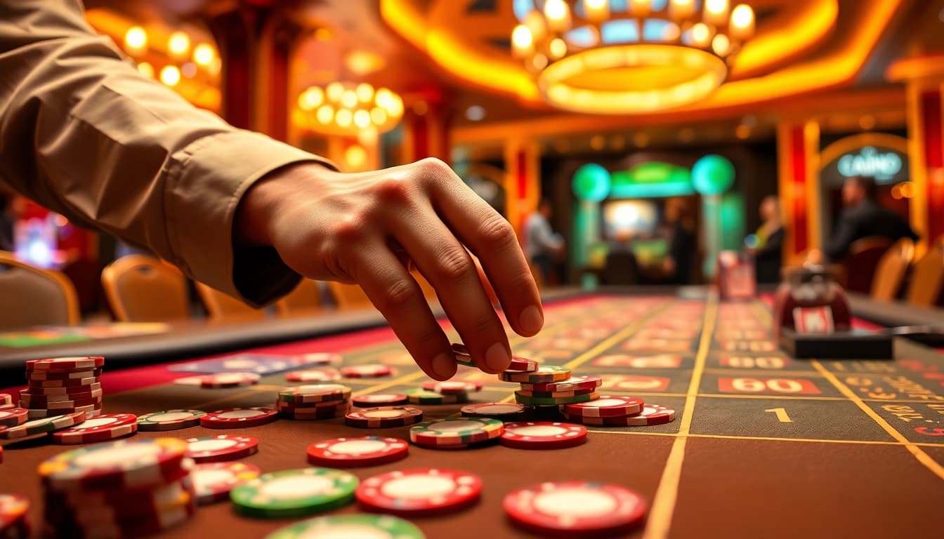 Experience the excitement of Diwa 777 at this vibrant casino scene with a dealer in action.