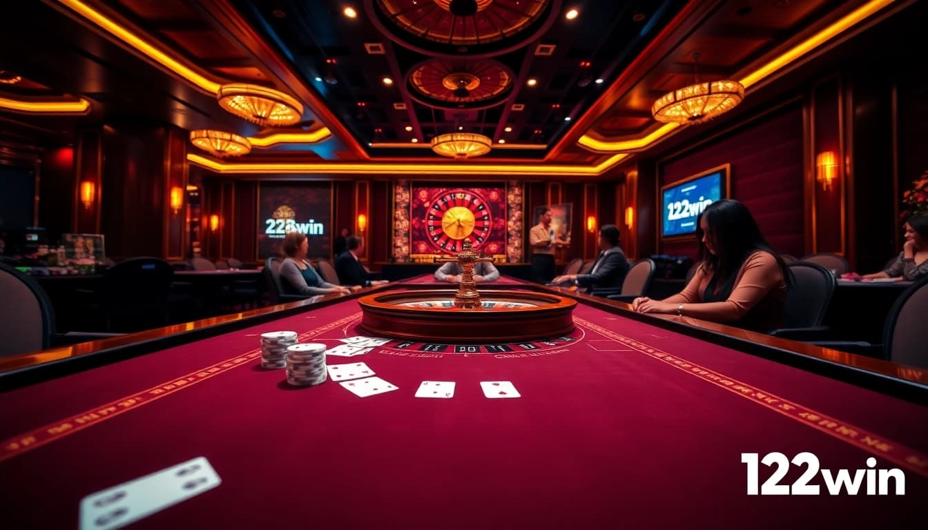 Exciting gaming table scene at 123win featuring vibrant casino elements and engaged players.
