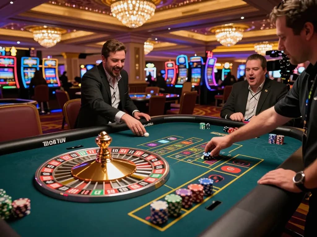 Players engaging in the thrill of roulette at Sunwin casino, vibrant atmosphere and betting action visible.