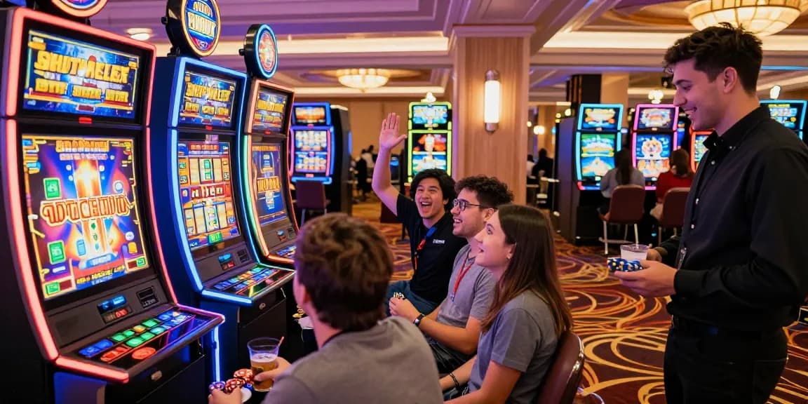 Players enjoying bonus buy slots in a vibrant casino gaming environment.