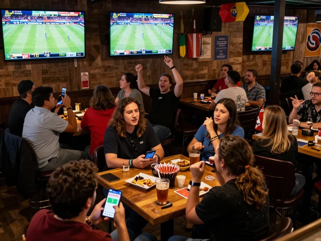 Excited bettors engaging with sports events at lv88's vibrant betting hub