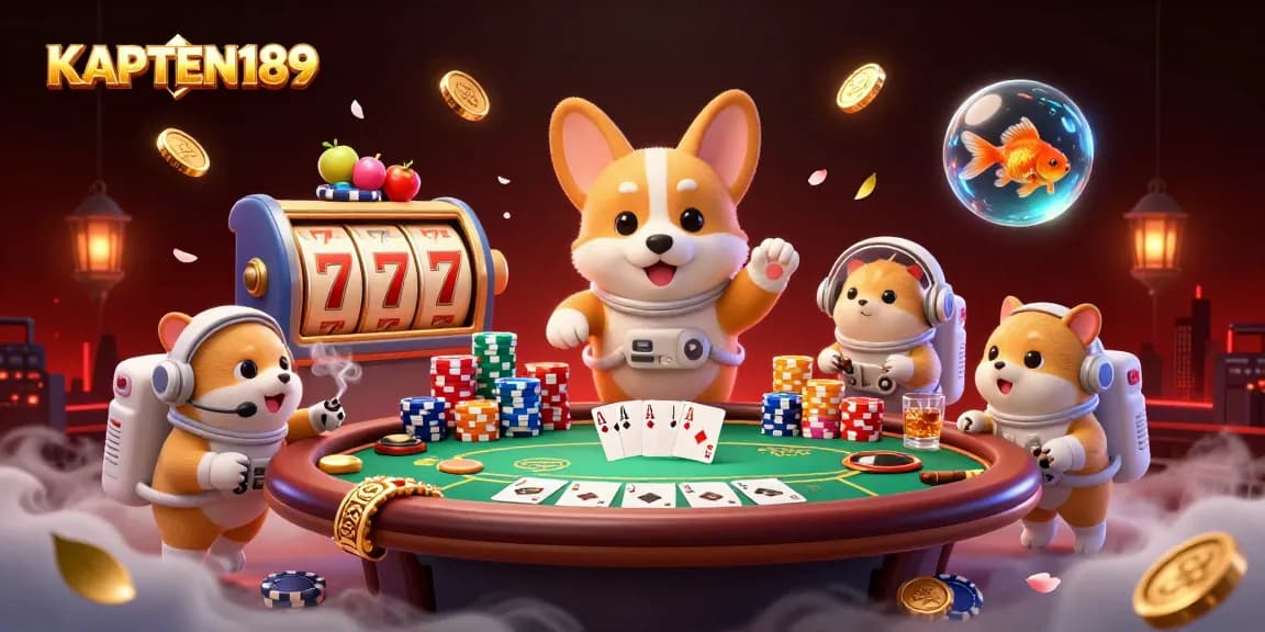 KAPTEN189 menawarkan suasana bermain slot online dengan ilustrasi kasino luar angkasa yang penuh warna.