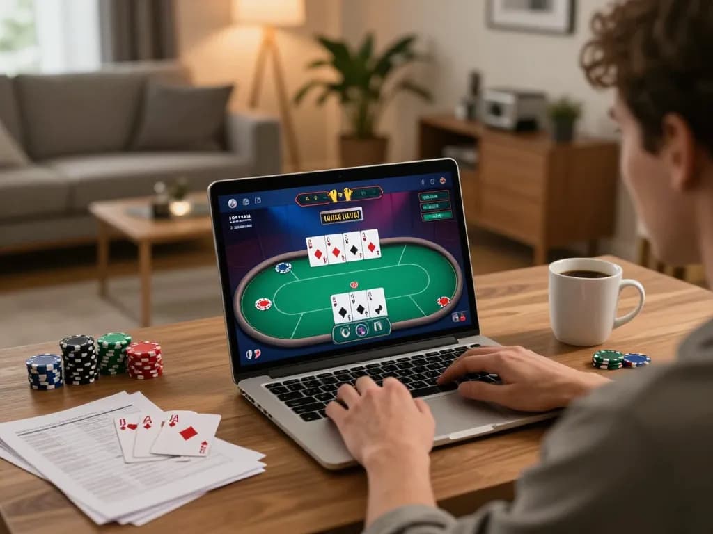 engaging online gambling experience at home featuring tr88 poker game interface on laptop