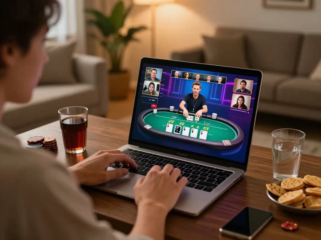 Player enjoying NK88 online casino games from home with lively virtual dealer action
