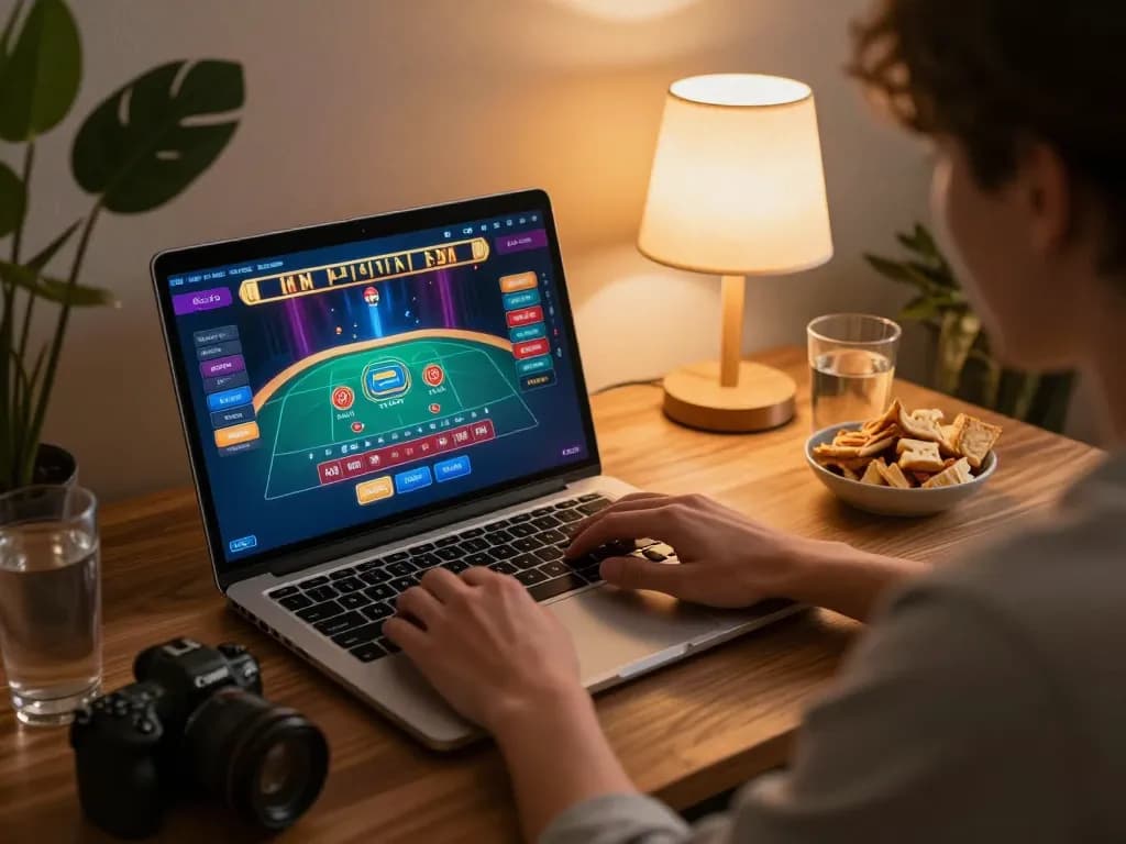 Engaging online gaming session at home using 88vin com interface, showcasing a lively casino atmosphere.