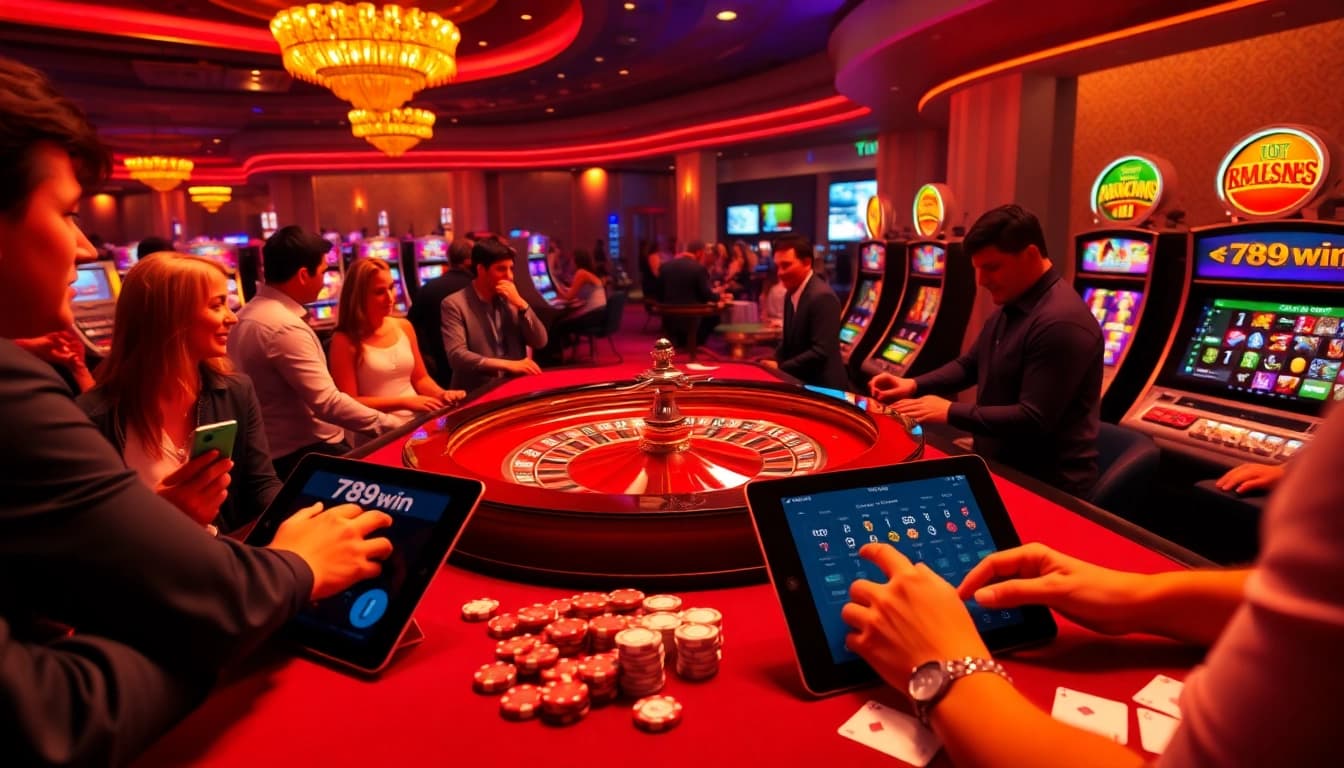 Players enjoying a luxurious gambling experience at 789win's online casino table with vibrant gaming elements.
