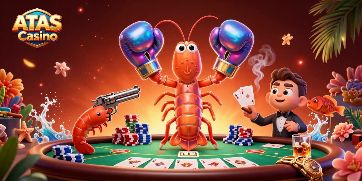 Experience the thrill at ATAS Casino with dynamic poker action in a vibrant 3D illustration.