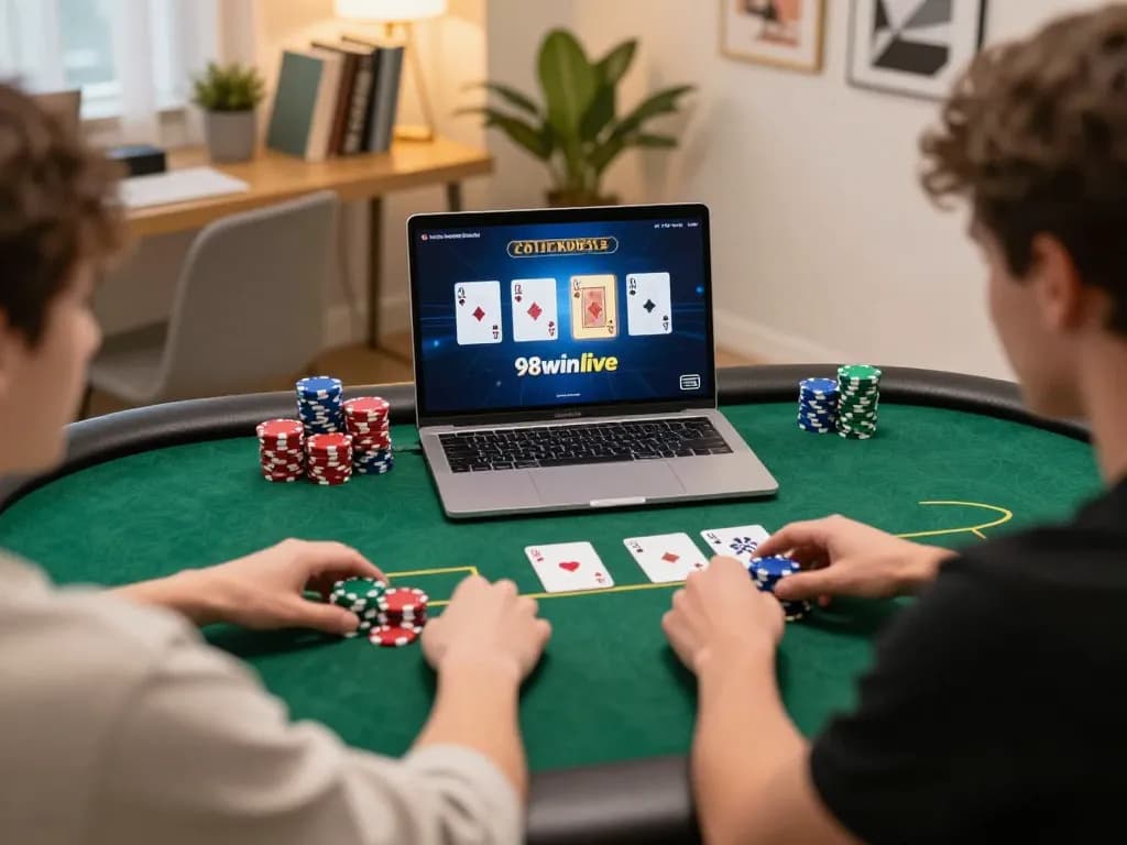 Player enjoying online poker gameplay at 98winlive, showcasing strategy and excitement.