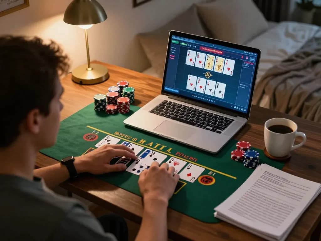 Win big with dash88 at home blackjack gaming setup, showcasing strategic play.