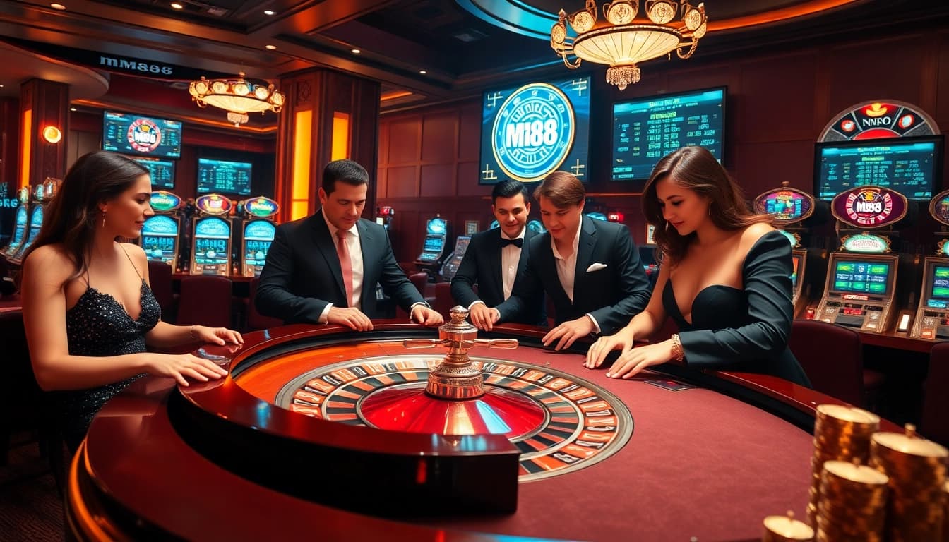 Players engaging in lively gambling action at nhà cái mm88's captivating casino tables.