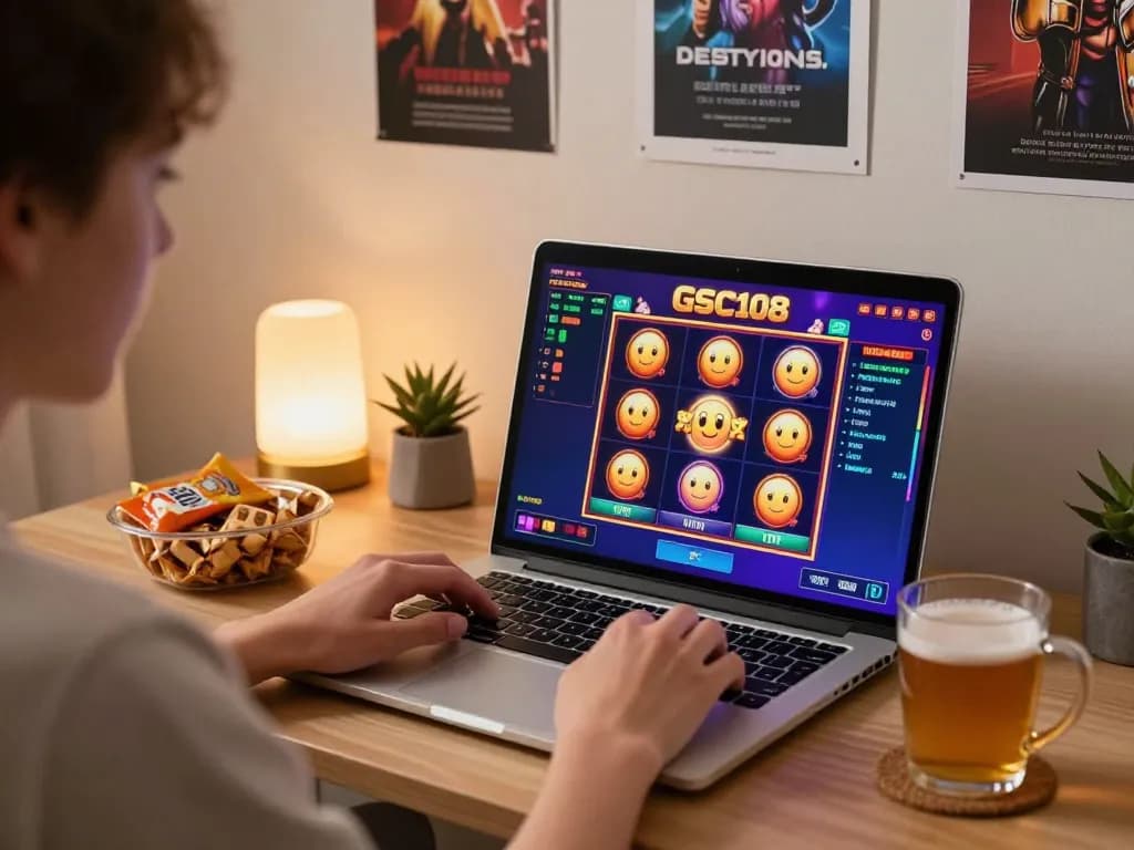 Gsc108 Daftar interactive online slot gaming experience with engaging visuals on laptop screen.
