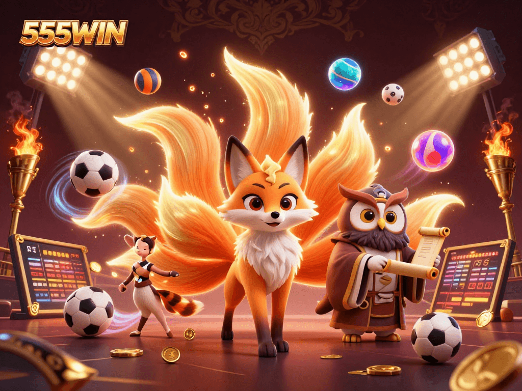 Engage in exciting gaming experiences at 555WIN with colorful characters and dynamic sports elements.