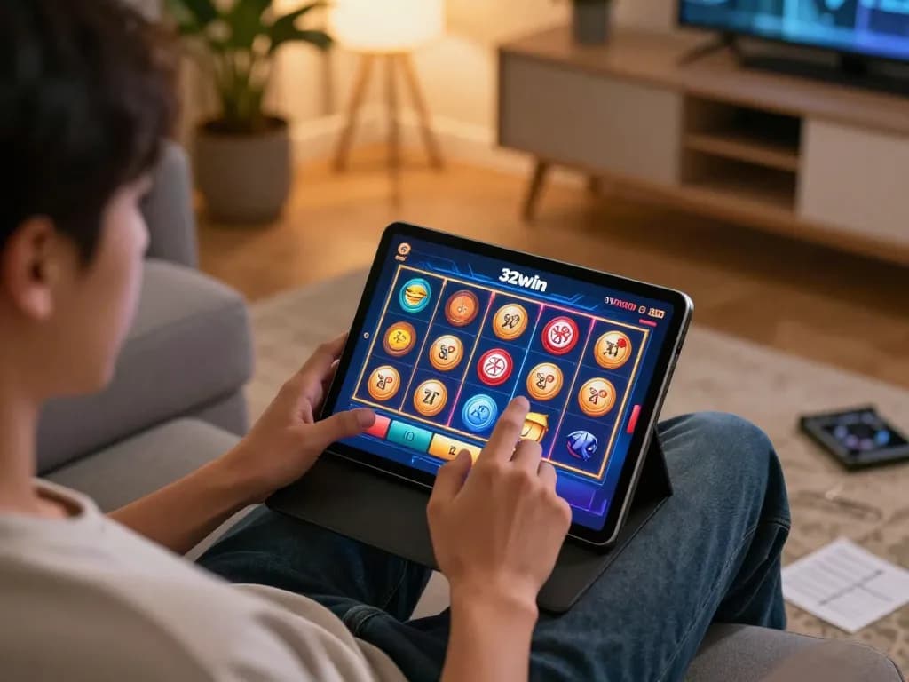 Experience engaging gameplay at 32win health through vibrant slot games on a tablet.
