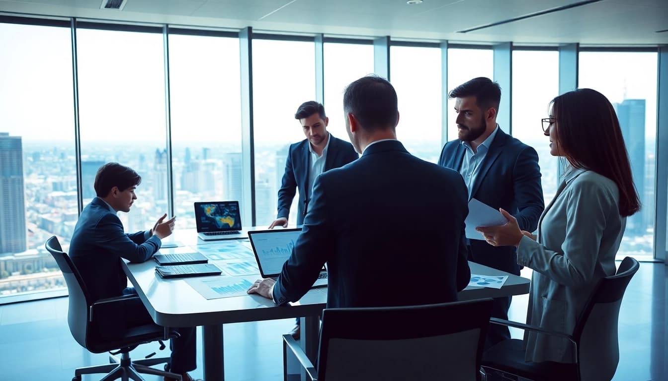 Engaged team analyzing supply chain insights data in a modern office setting.