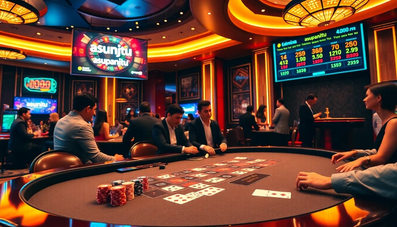Engaging gamblers at a vibrant poker table highlighting asupanjitu gaming excitement.