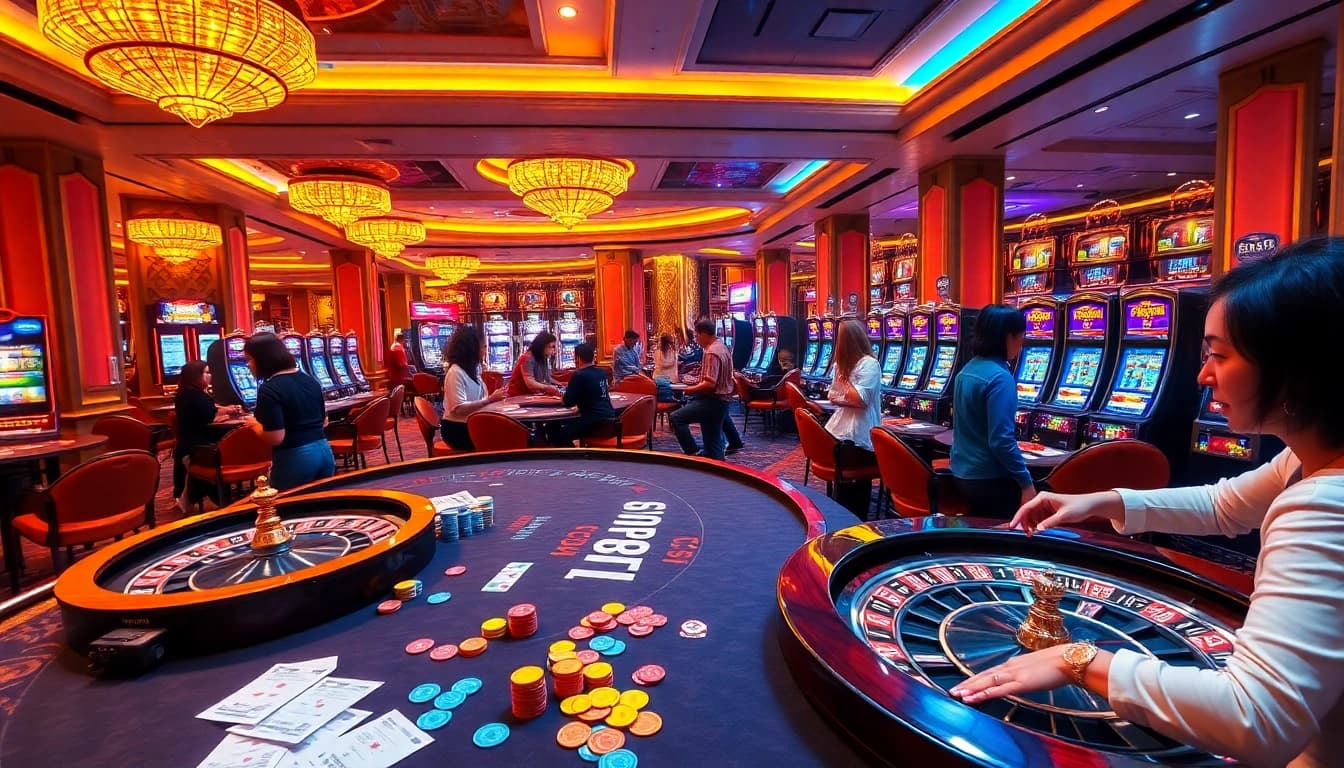 Experience excitement at U88 Casino with vibrant tables, chips, and lively players.