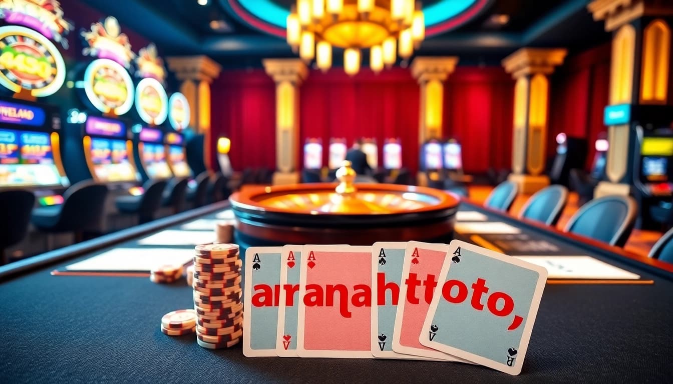Experience the thrill of winning strategies at amanahtoto's luxurious casino tables with vibrant poker chips and roulette.