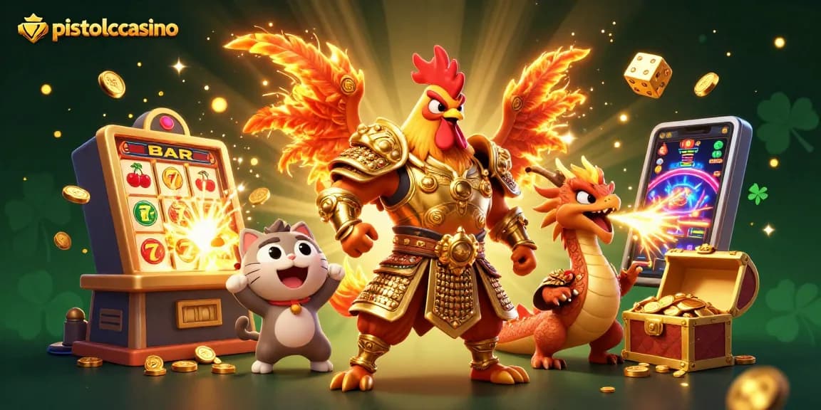 Win big at pistolocasino with dynamic slot machines, a fighting rooster warrior, and thrilling gaming elements.