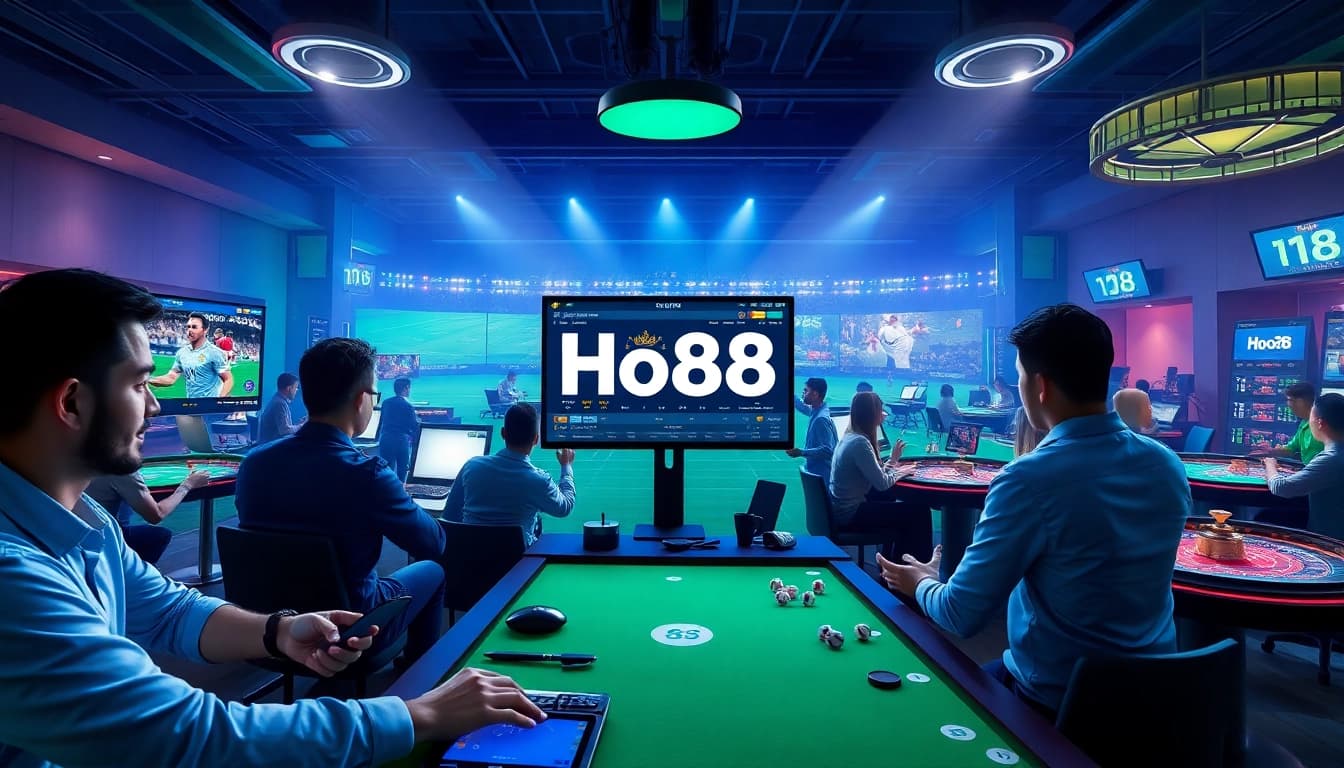 Ho88 interactive betting scene featuring sports and live casino, showcasing community engagement and excitement.