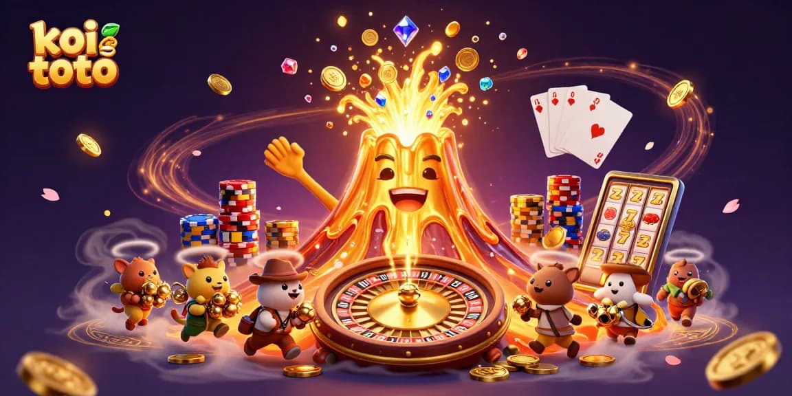 Engage with koi toto's thrilling golden games beneath a whimsical volcano and cascading treasure.