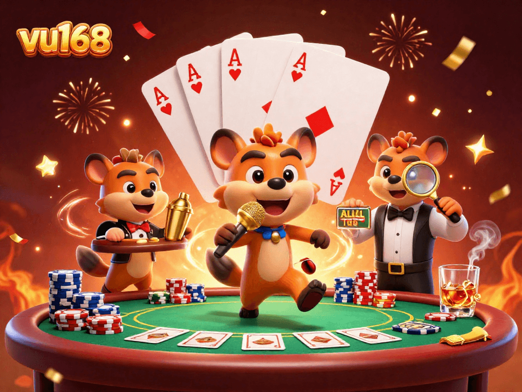 Experience exciting gameplay with vu168’s vibrant casino scene featuring hyenas in action.