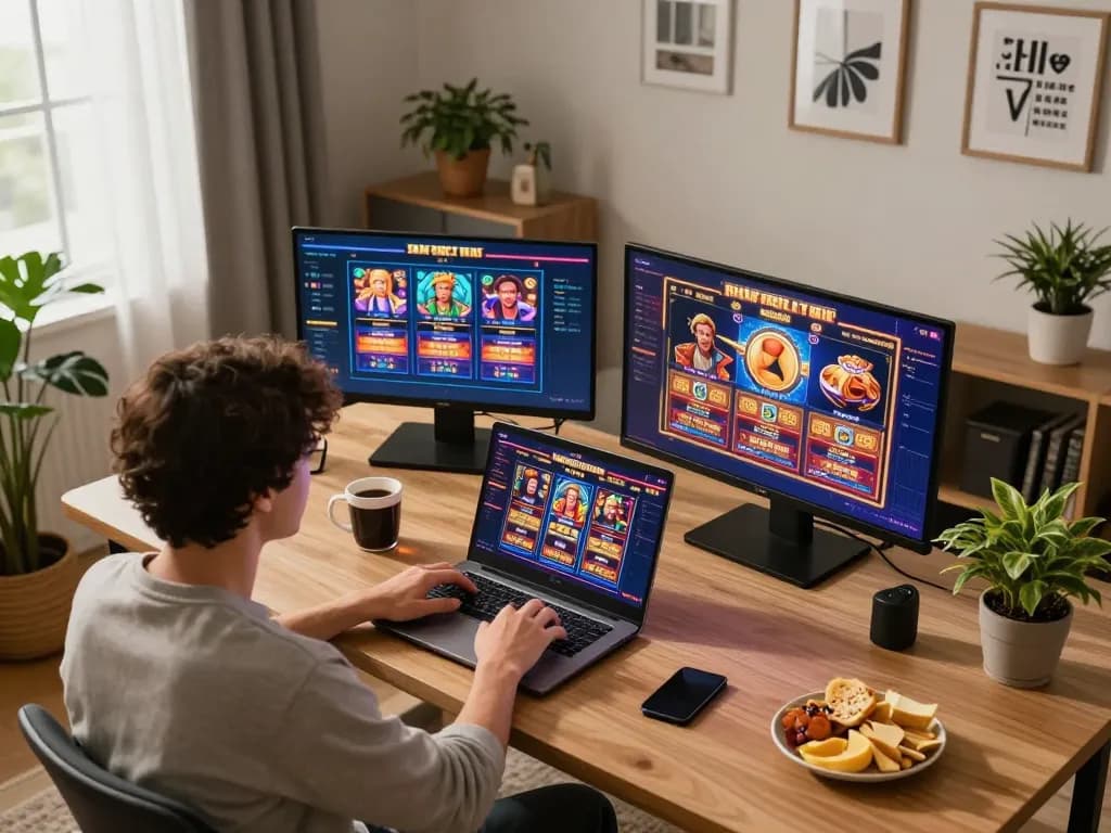 Engaging with online slots during đăng ký 888new setup, showcasing a modern gamer atmosphere.