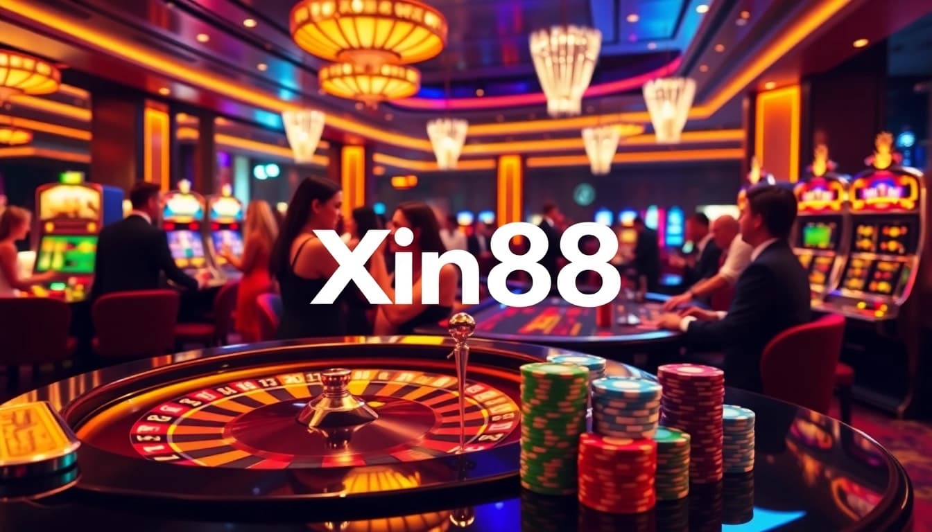 Players engaged in a thrilling game at Xin88 casino, showcasing poker chips and roulette excitement.