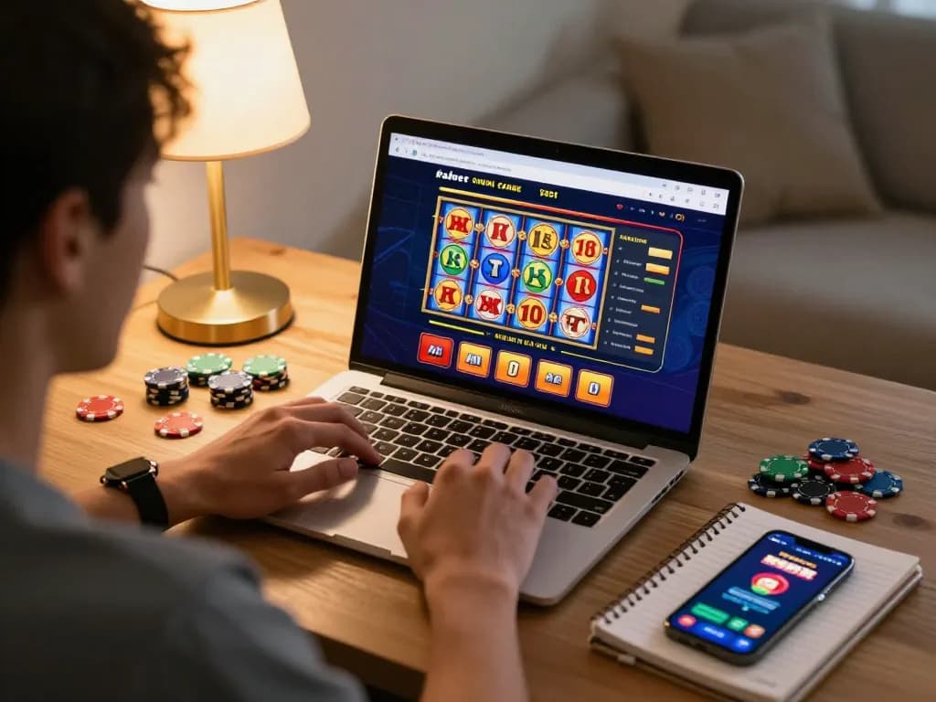 Engaging player using fabet online casino platform on laptop at home