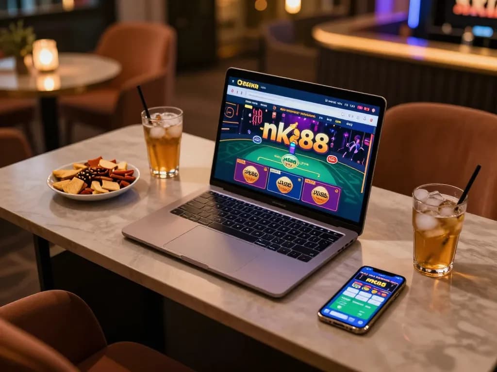 Engaging player using nk88 app on a laptop during an online gaming session.