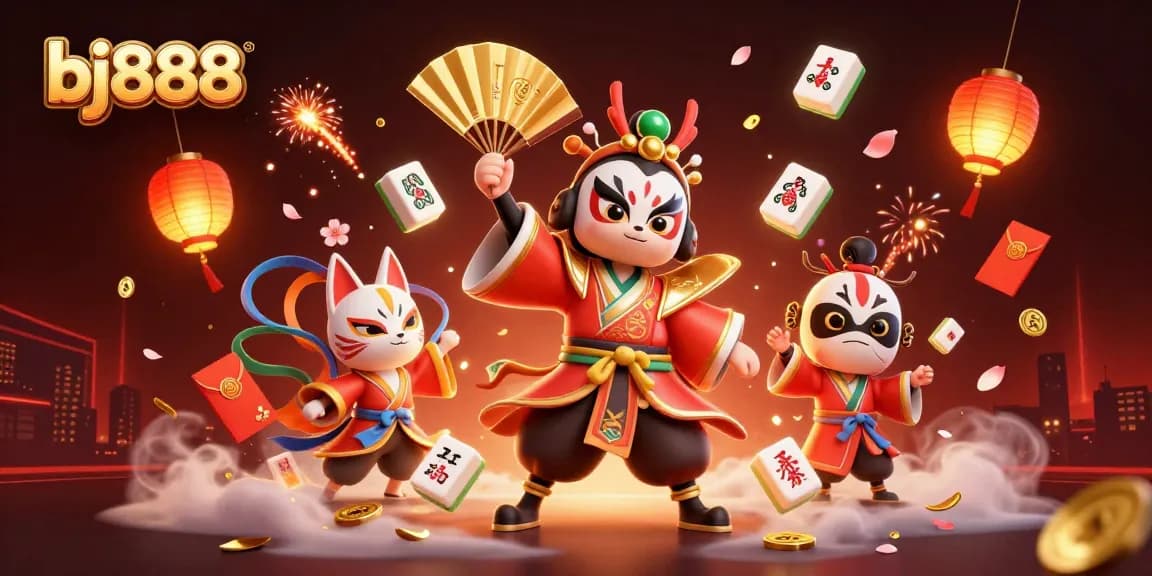 Experience thrilling gaming with bj888's dazzling 3D casino illustration featuring vibrant characters and rich decor.