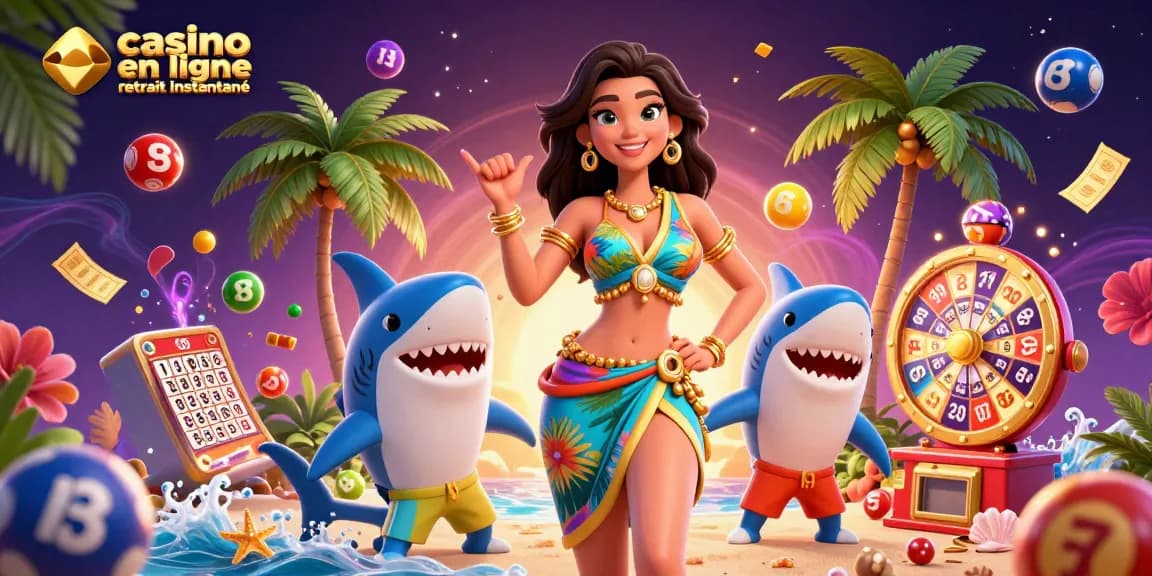 Interagissez avec le casino en ligne retrait instantané à travers une illustration 3D vibrante représentant des éléments de jeu palpitants.