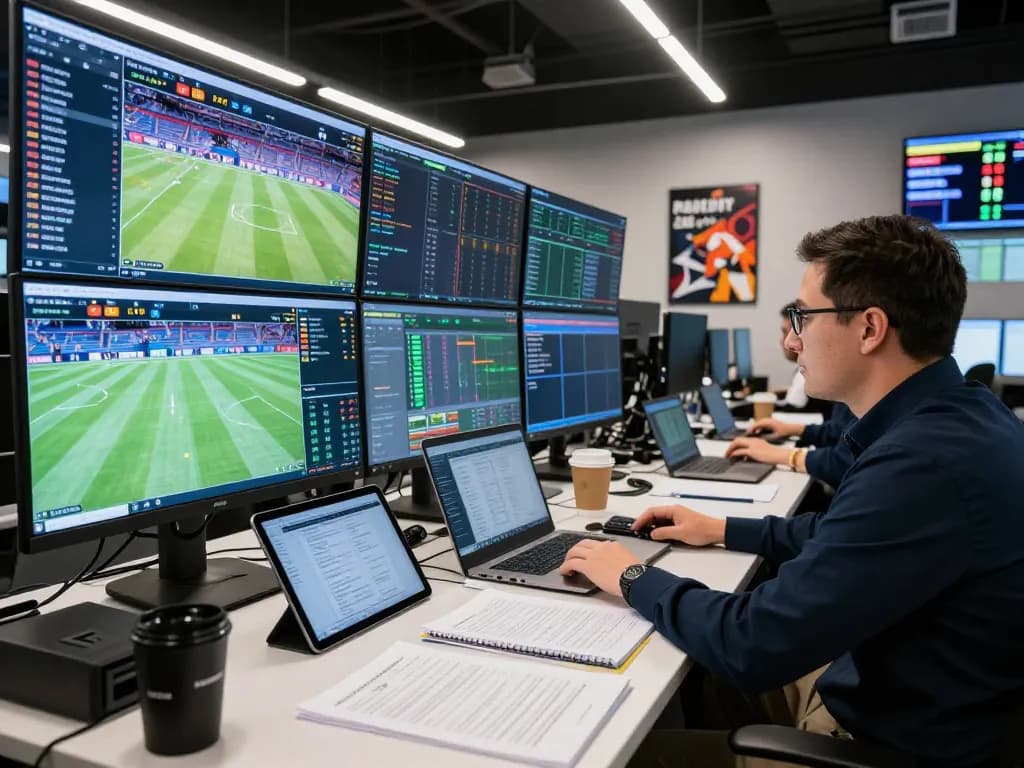 View of an analyst reviewing live scores on Bongdalu, highlighting xem tỷ số bongdalu effectively within a modern data center.