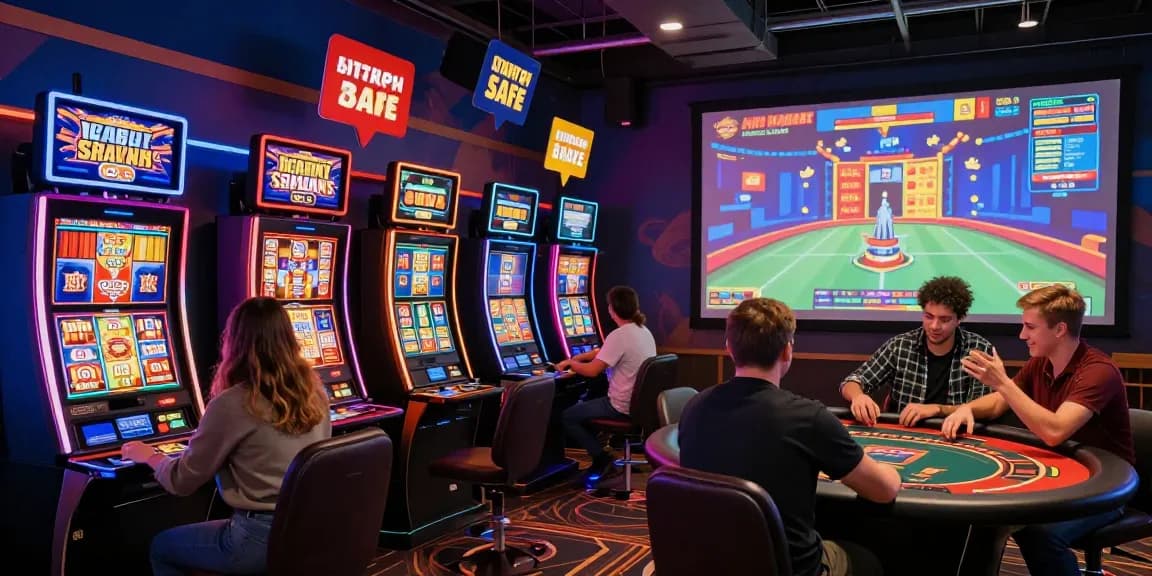 Exciting scene of new online casinos UK with players at virtual tables and slots, showcasing a vibrant gaming atmosphere.