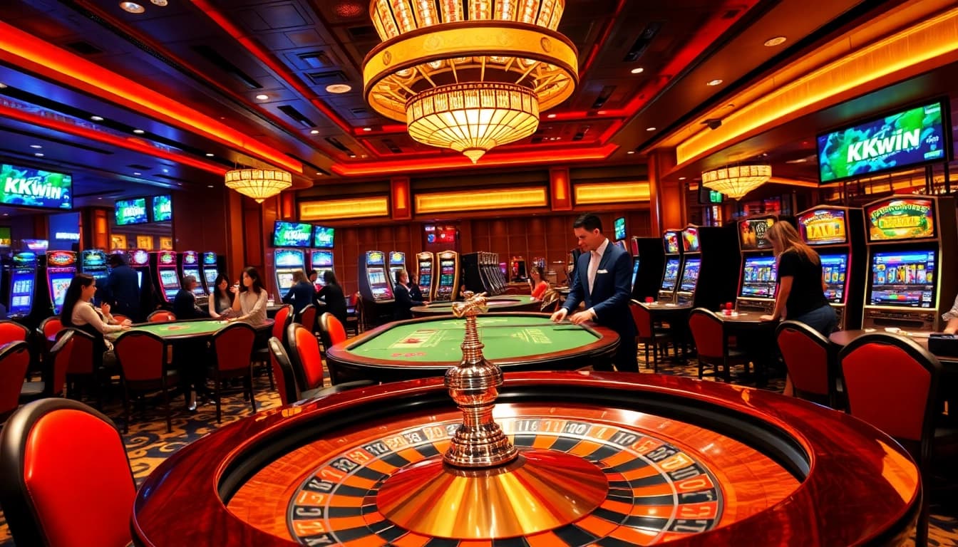 Kkwin players enjoying a thrilling gaming experience at a high-end casino.