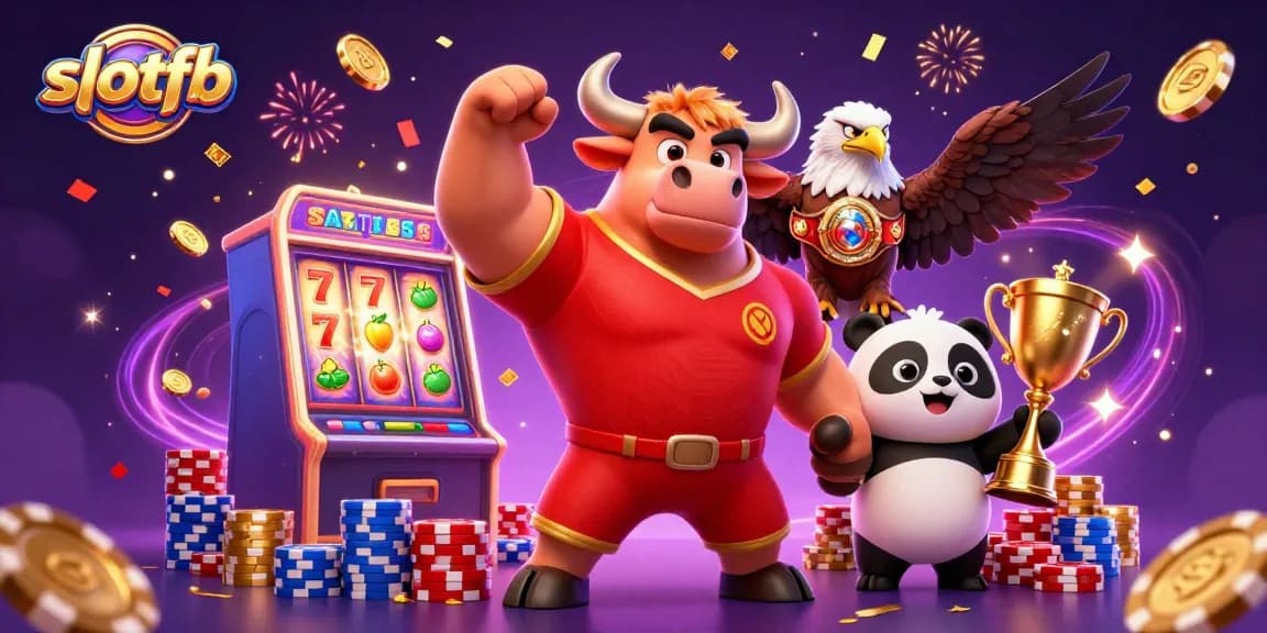Engage with slotfb through this dynamic 3D illustration featuring casino-themed characters and vibrant game elements.