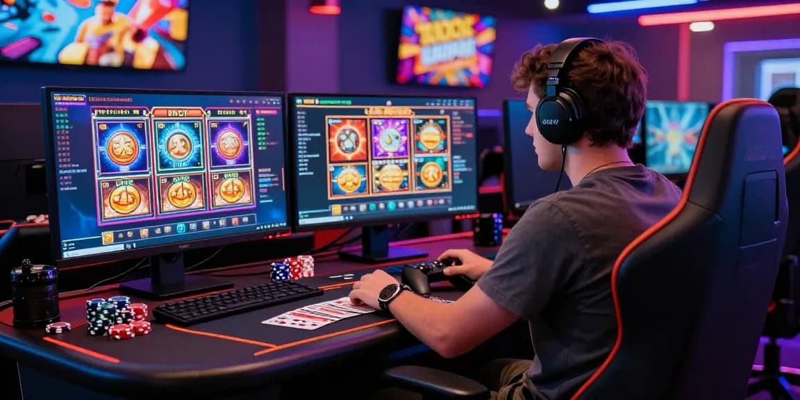 Engaged player at scoarch.org.uk exploring vibrant credit card casinos online with immersive gaming atmosphere.