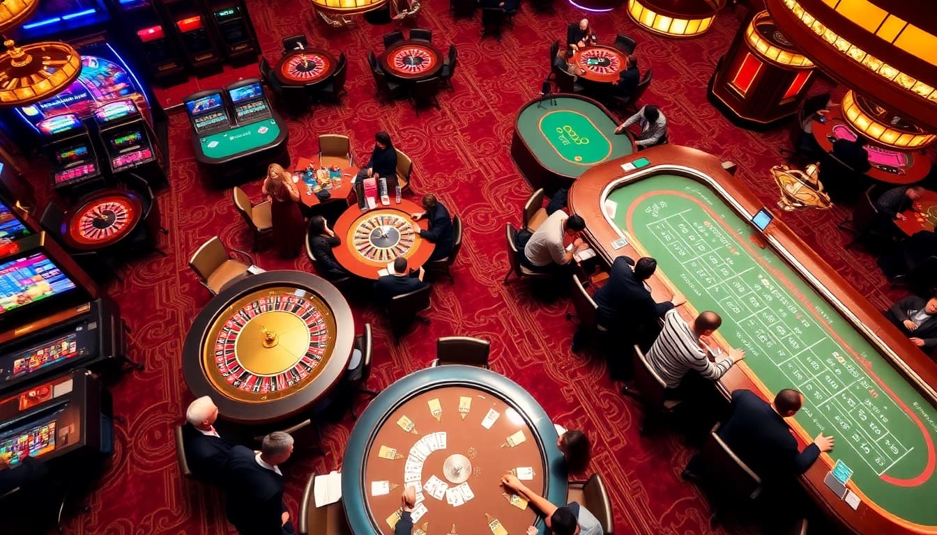 Engaging scene at Nhà cái casino dr88, featuring vibrant casino games with players at tables.