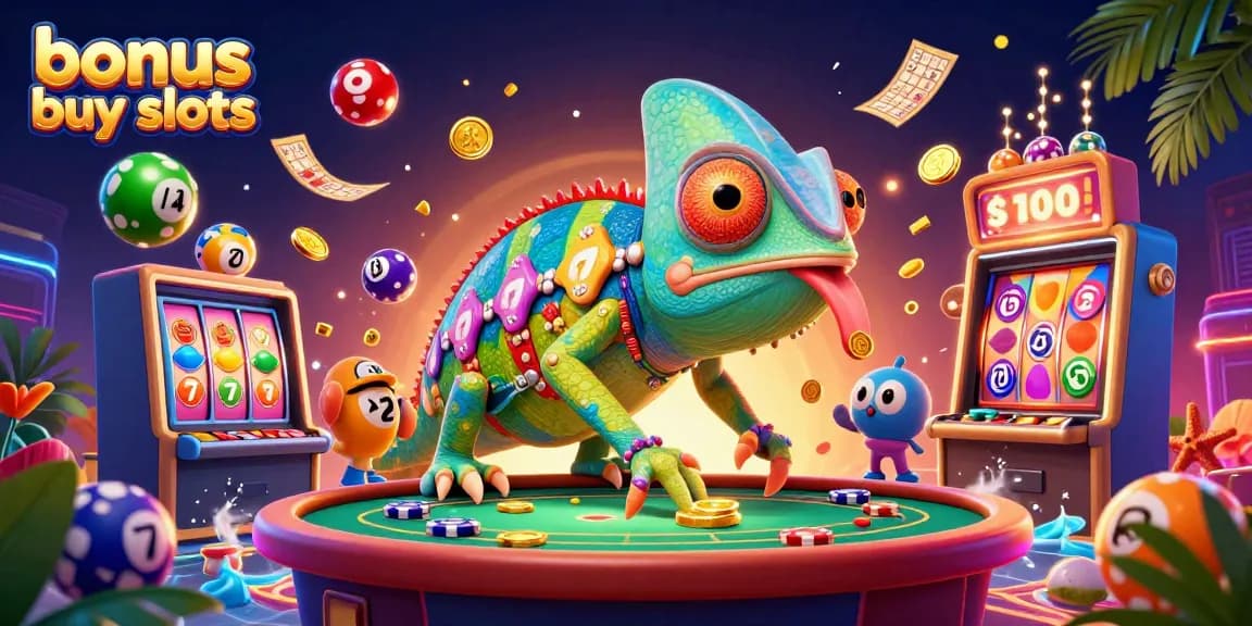Explore bonus buy slots with vibrant casino elements in a dynamic, engaging scene filled with energy.