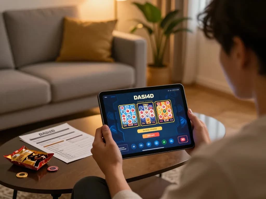 Layar login DASI4D ditampilkan di tablet yang menarik para penjudi online di lingkungan rumah yang nyaman.