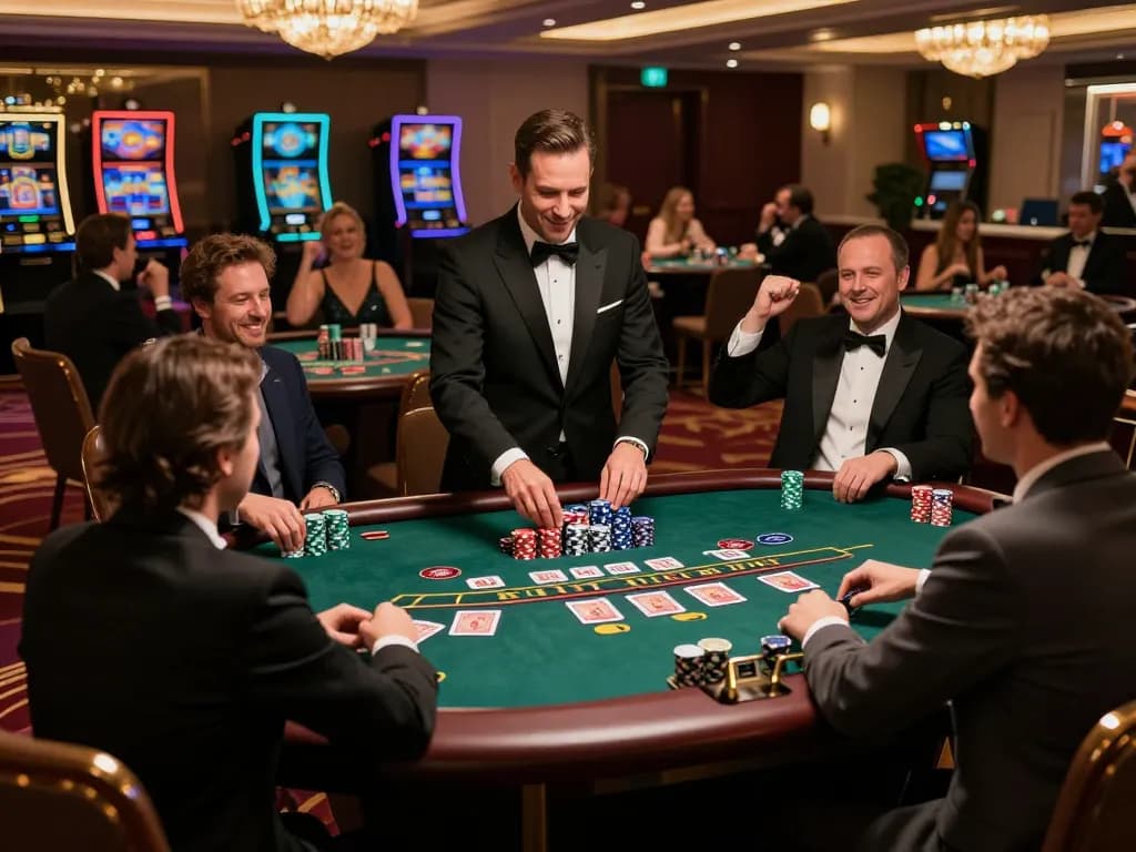 Experience thrilling blackjack gameplay sul sito with engaged players and professional dealers in an upscale casino.