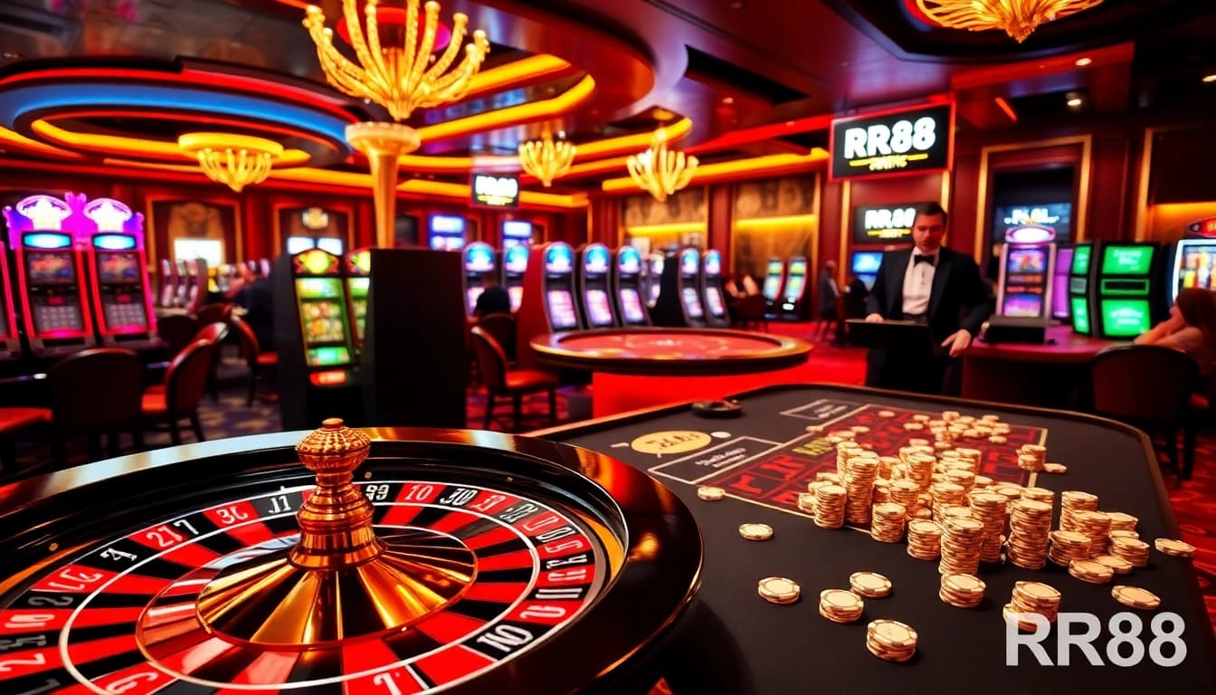 Experience high-stakes action at RR88 with roulette wheels and poker tables alive with excitement.