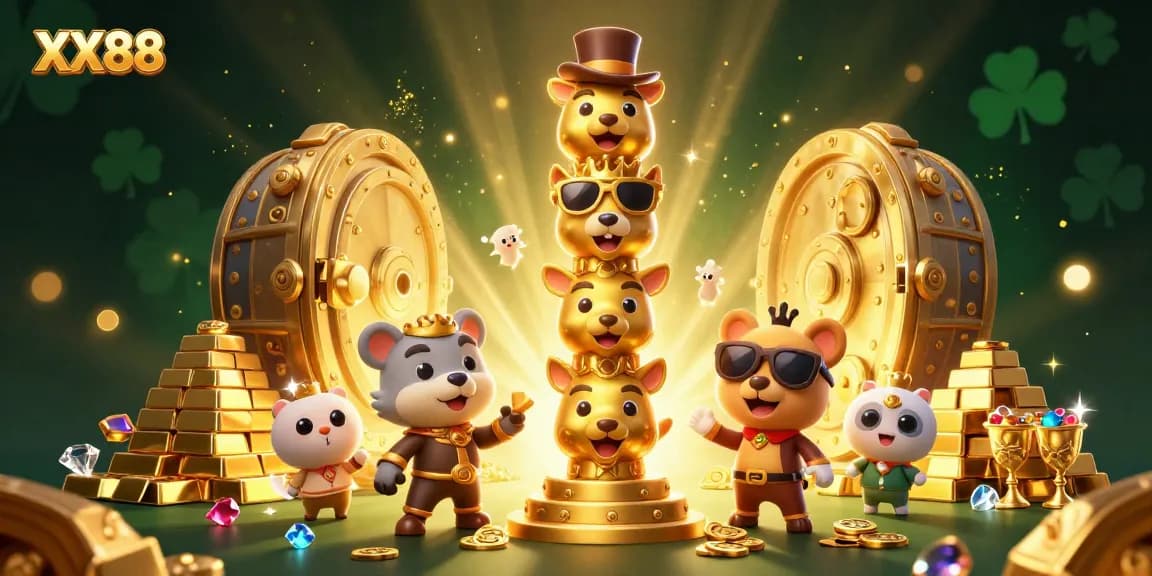 Win big at XX88 with a vibrant 3D casino scene featuring dynamic rewards and golden treasures.