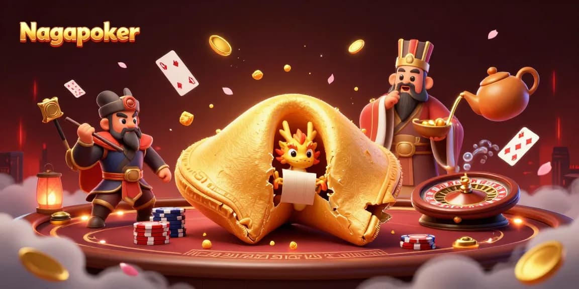 Nagapoker partners with a wise dragon amidst a vibrant poker scene packed with excitement and gold.