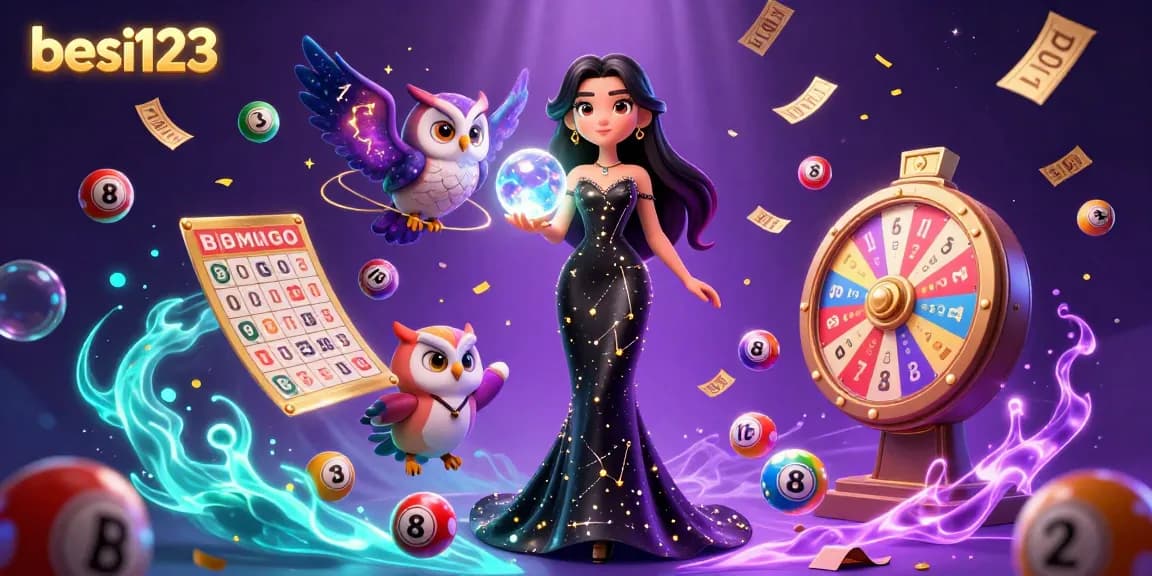 Experience the excitement of besi123 gaming with vibrant lottery elements and a stunning celestial theme.