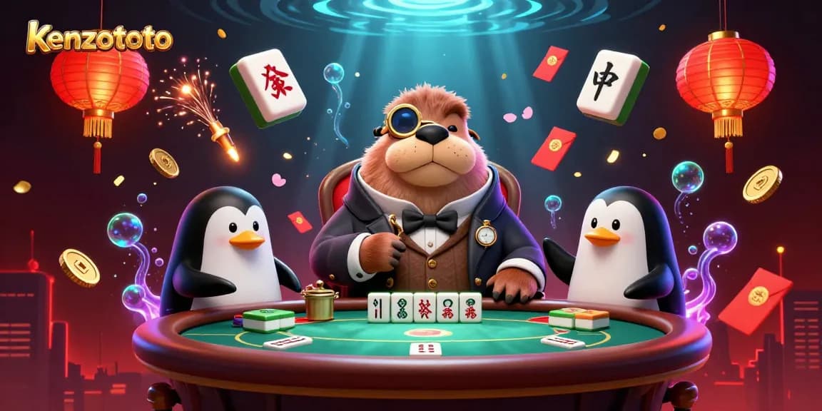 Kenzototo showcases a jolly walrus, penguin dealer, and pufferfish at an underwater poker scene.