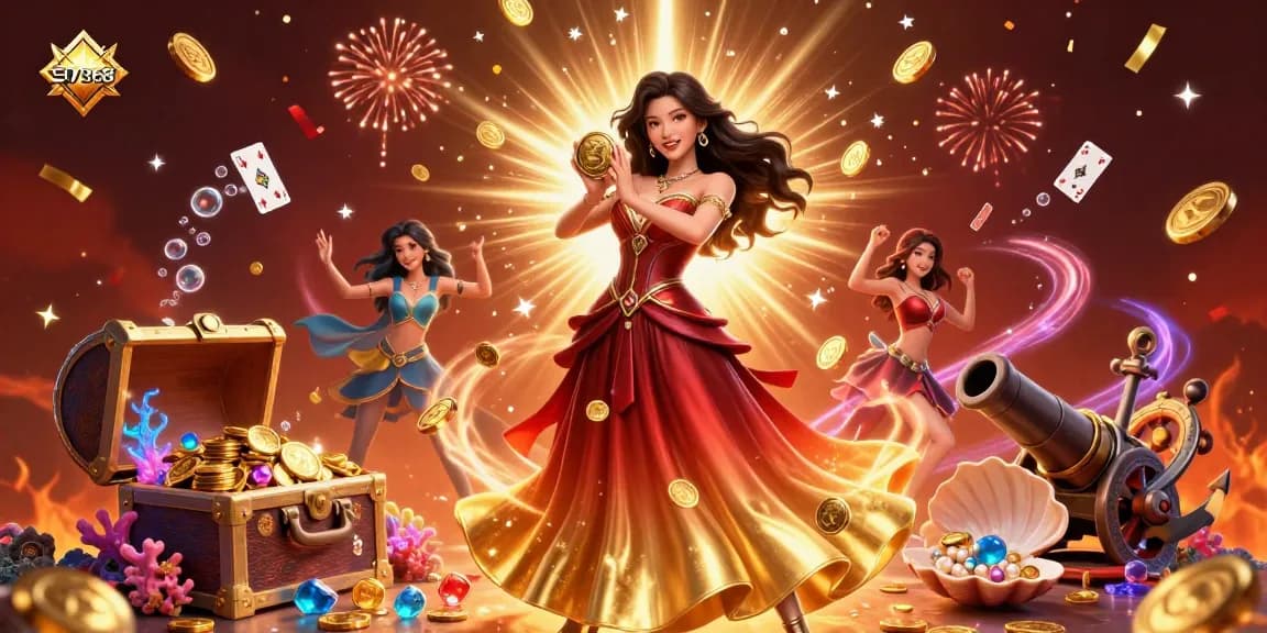 Experience the thrill of winning at SV368 with an exciting 3D casino scene featuring dynamic elements of gems and gold coins.