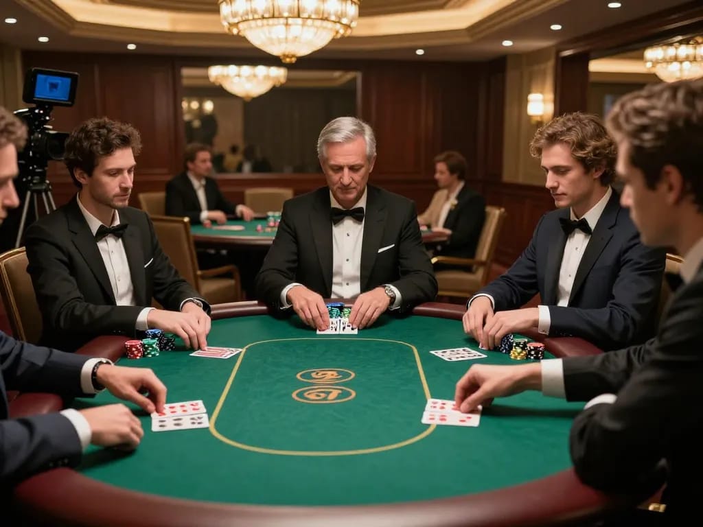 Experience the excitement of octaslot gameplay at a luxury poker table in a high-end casino.