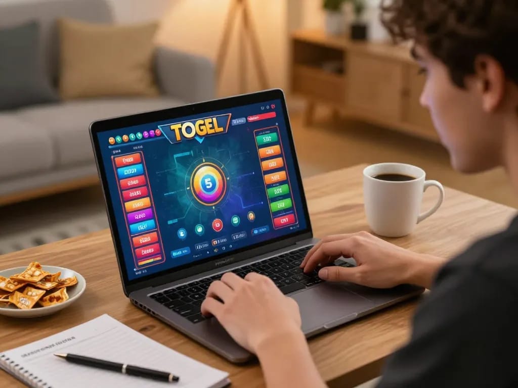 Engaging in togel online gaming with strategy notes and snacks at home