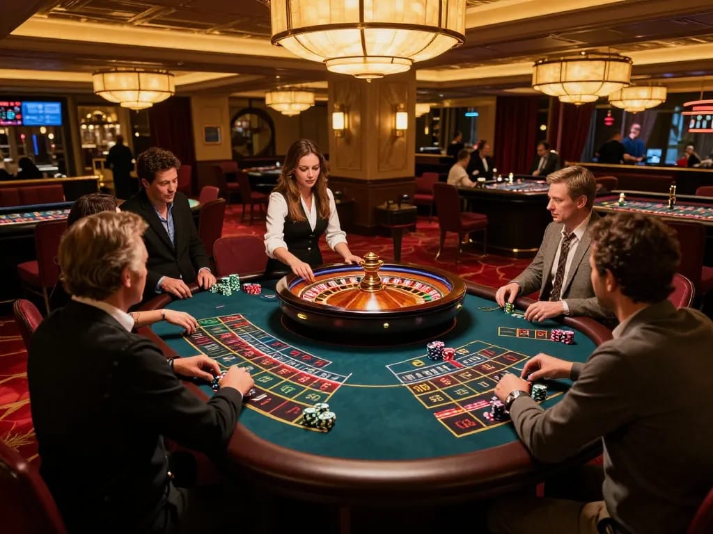 Players engaging with the roulette table at tg88 casino, emphasizing strategy and excitement.
