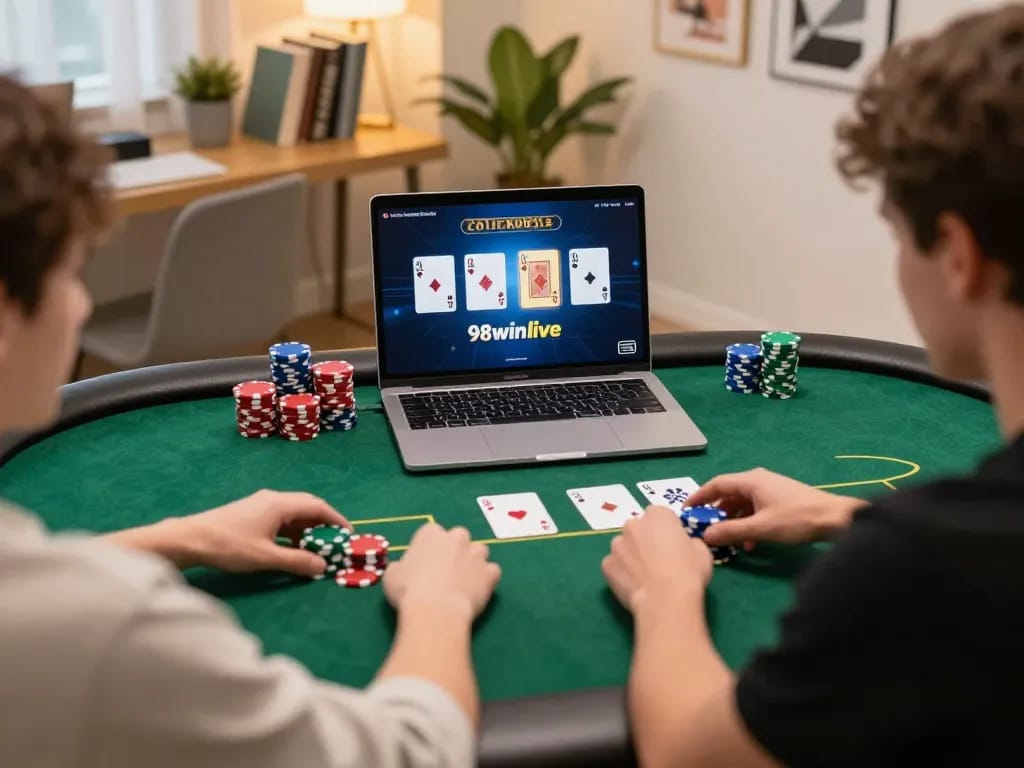 Player enjoying online poker gameplay at 98winlive, showcasing strategy and excitement.